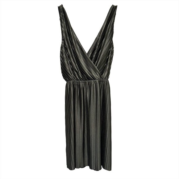 EXPRESS Fit & Flare Pleated Short Mini Dress - Small - NWOT - Metallic Dark Gray - Picture 1 of 8